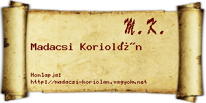 Madacsi Koriolán névjegykártya